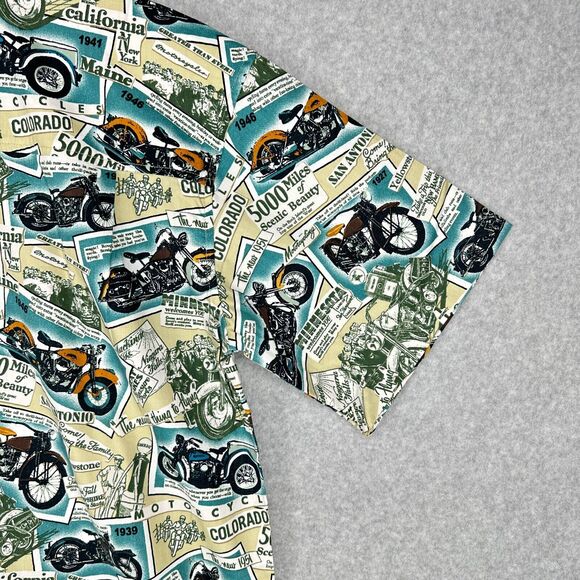 Dem Crazy Shirt Mens L Blue Motorcycles Road Trip All Over Print Travel Novelty - Picture 9 of 15